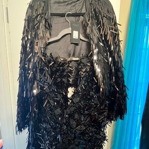 Fashion Nova Black Sequin Set Jacket is size M and pants are L